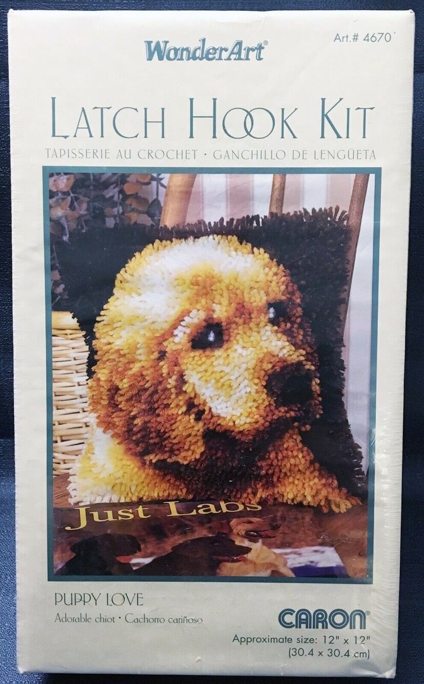 Wonder Art Caron 12”x12” PUPPY LOVE - JUST LABS Latch Hook Kit - #4670 NEW